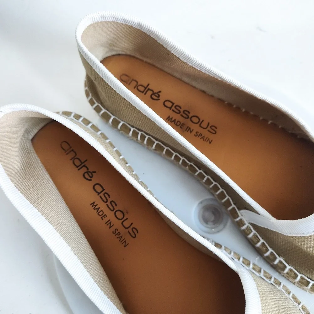 Andre Assous Flats Size 9.5 / 40 Espadrilles Hemp Canvas Beige Tan Vegan Slip On